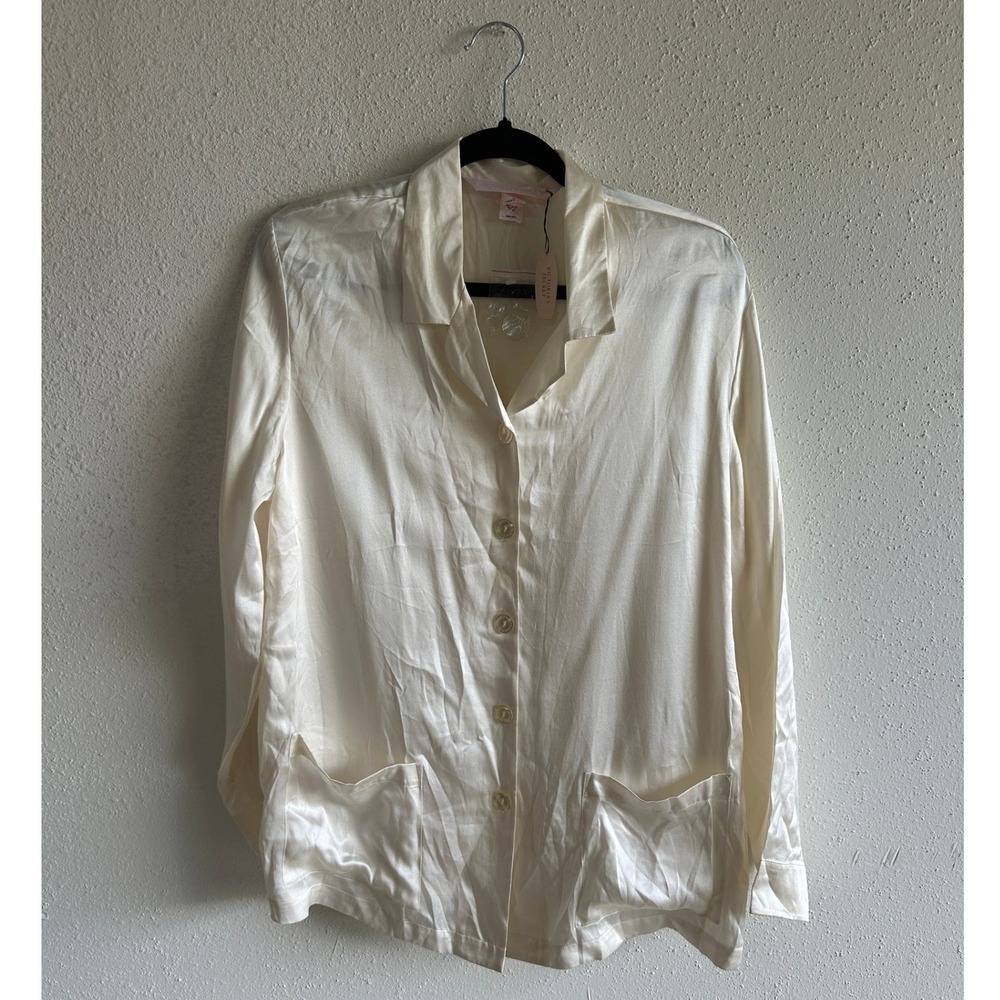 Victoria's Secret Silk Pajama Top Medium‎ Ivory 100% Silk Button Down